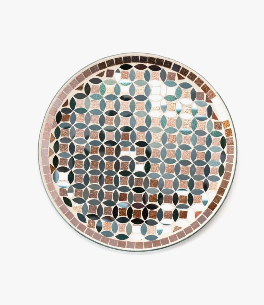 Medium Mosaic Round Glass Plate By Bostani 