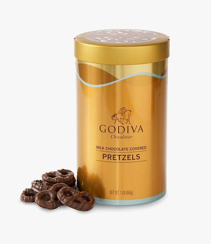Milk Chocolate Covered Pretzels Tin By Godiva 