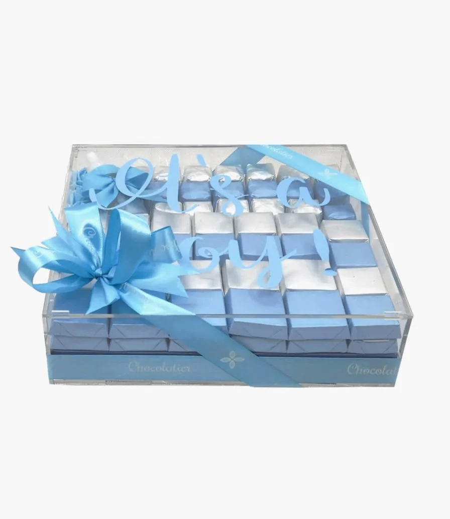 Mixed Chocolate Acrylic It's a Baby Boy Gift Box by Chocolatier