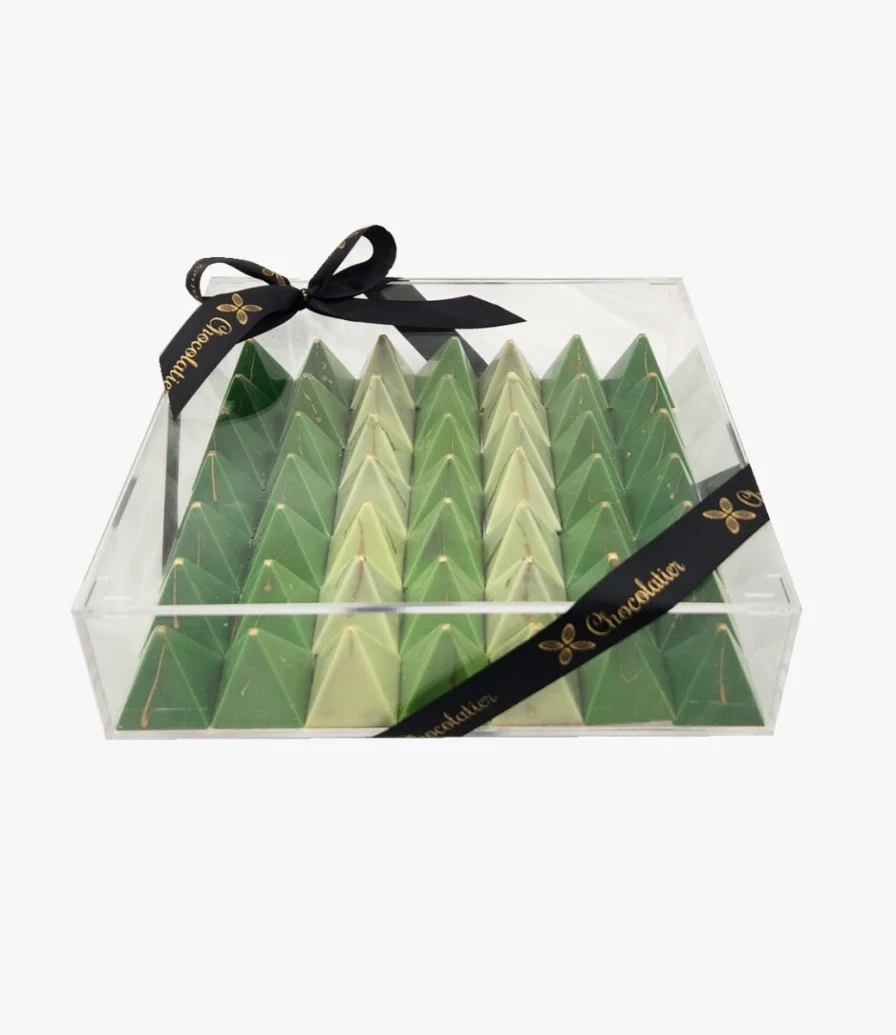 Mixed Chocolate Pyramid Acrylic Green Box by Chocolatier