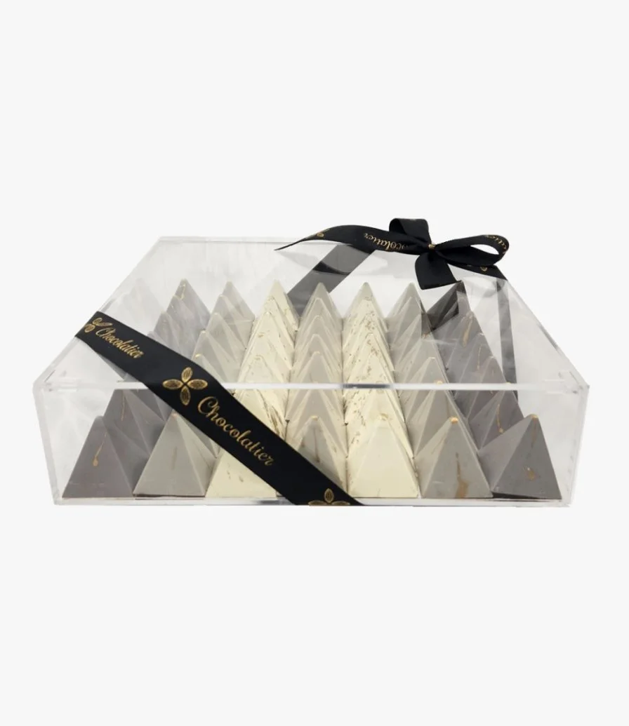 Mixed Chocolate Pyramid Acrylic Grey Box by Chocolatier