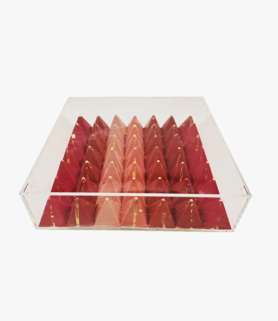 Mixed Chocolate Pyramid Acrylic Red Box by Chocolatier