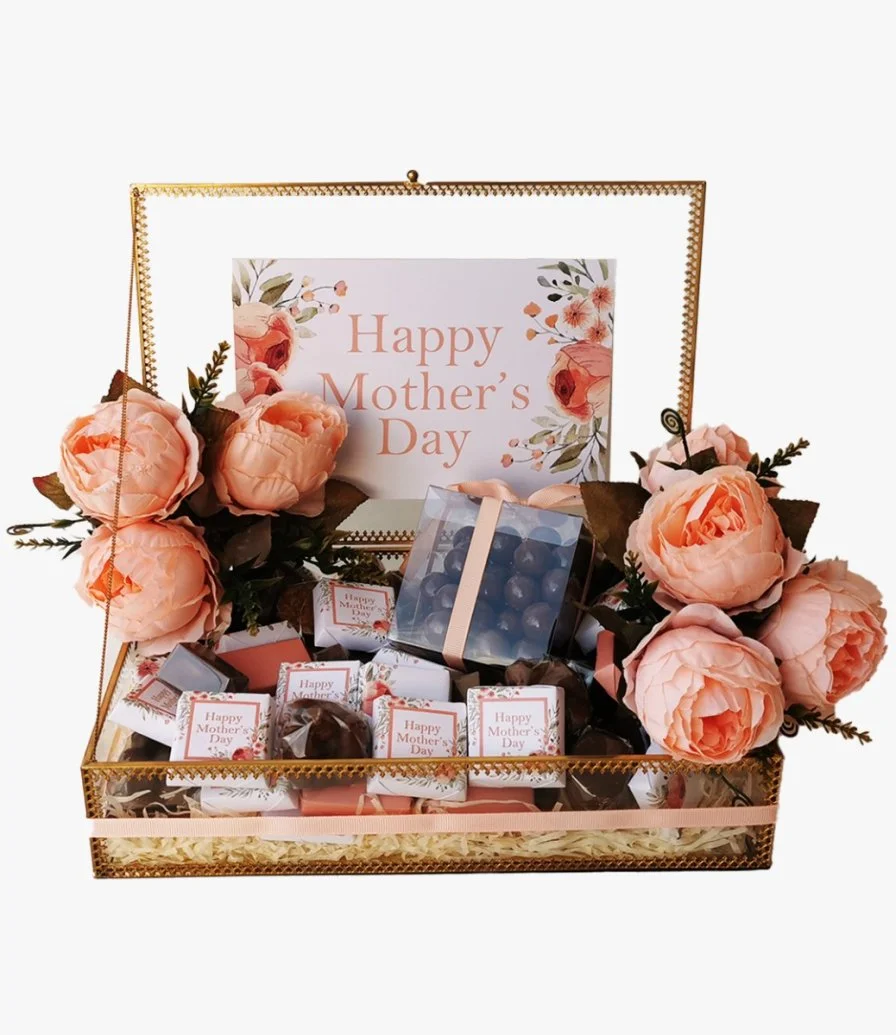 صندوق زجاجي من الشوكولاتة والزهور لعيد الأم من إكلات