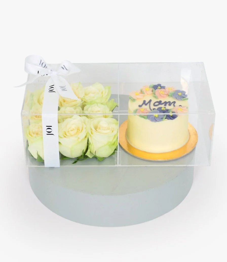 Mother’s Day White Flowers and a Cake Bundle