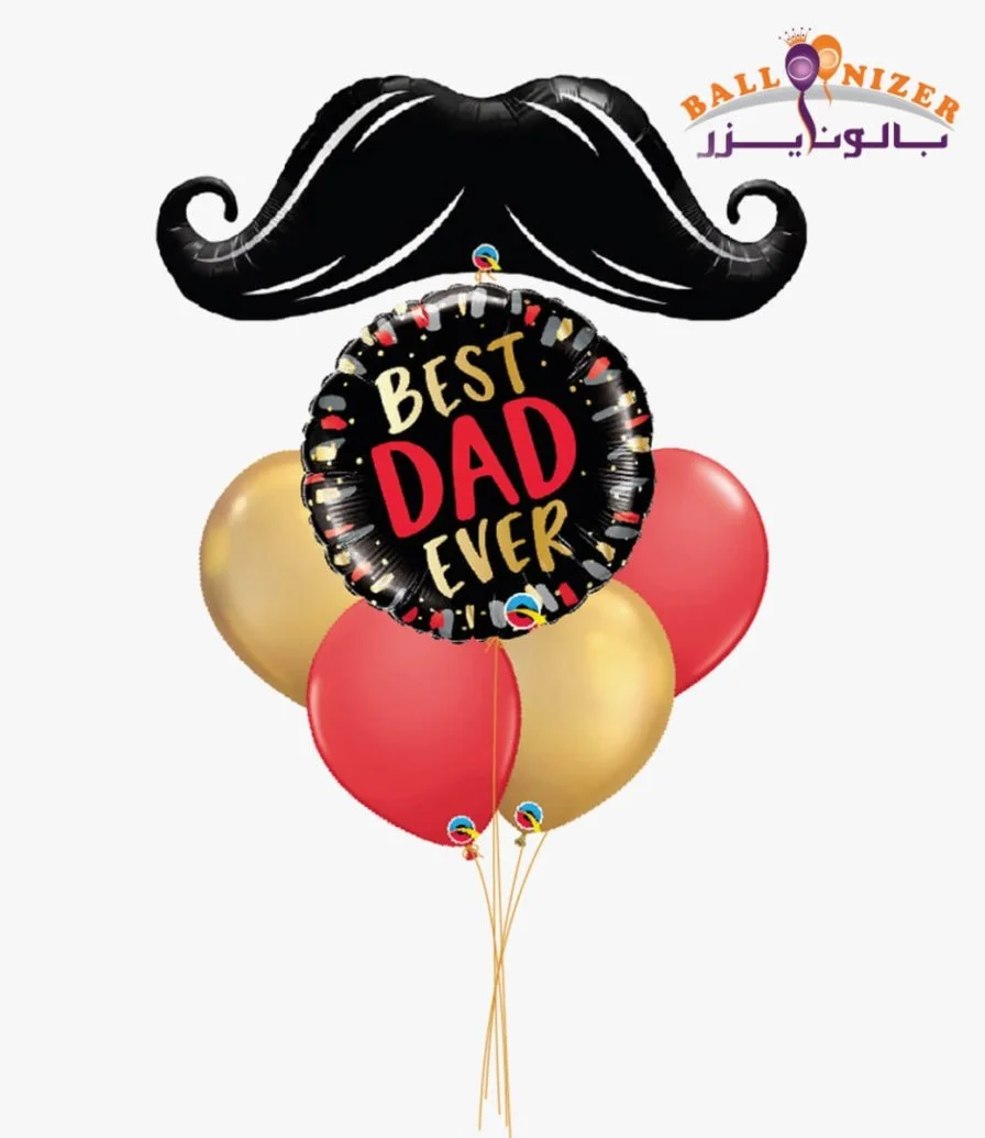 Mustache balloon bouquet with best DAD ever phrase