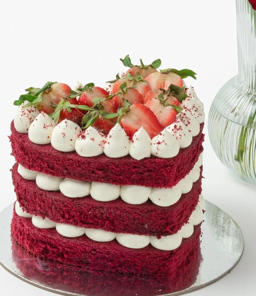 Naked Heart Cute Red Velvet Cake & Flowers Bundle