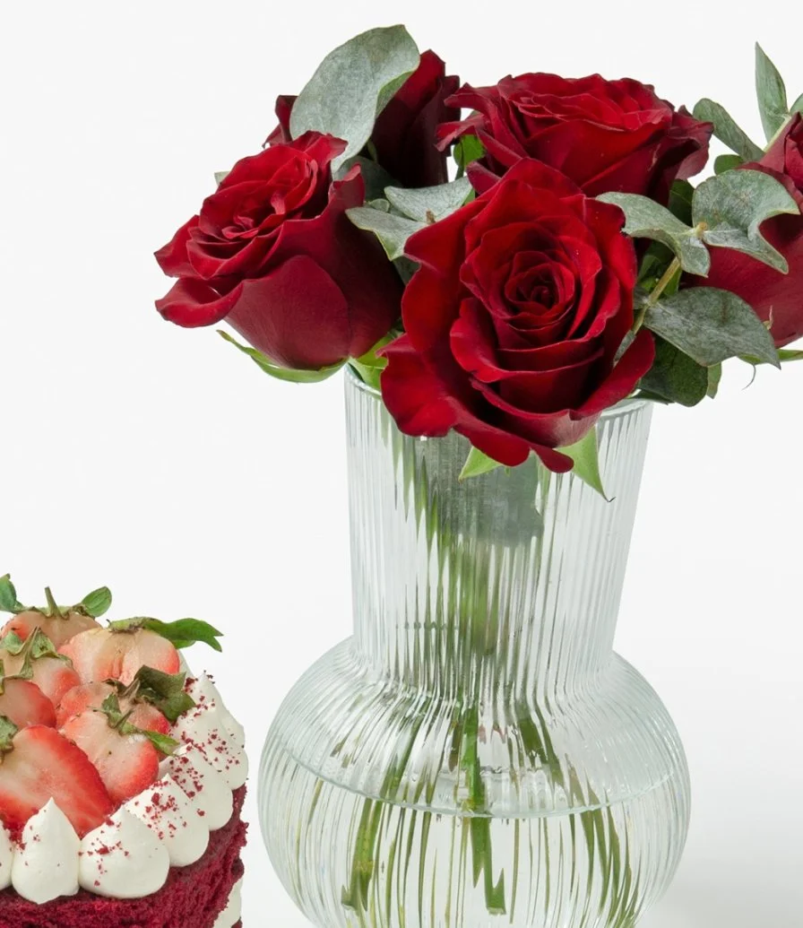 Naked Heart Cute Red Velvet Cake & Flowers Bundle