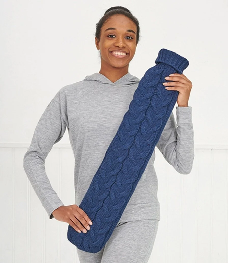Navy Cable Knit - Long Hot Water Bottle