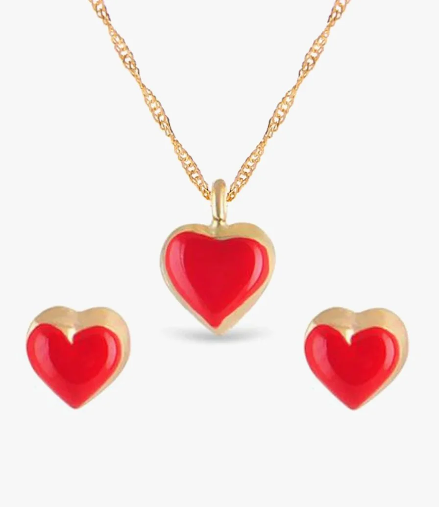 Necklace & Earrings Red Heart Set by BabyFitaihi