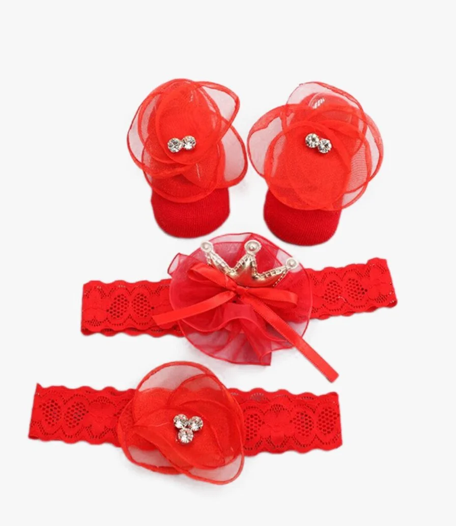 Newborn red socks & diamante headband Set  By Fofinha