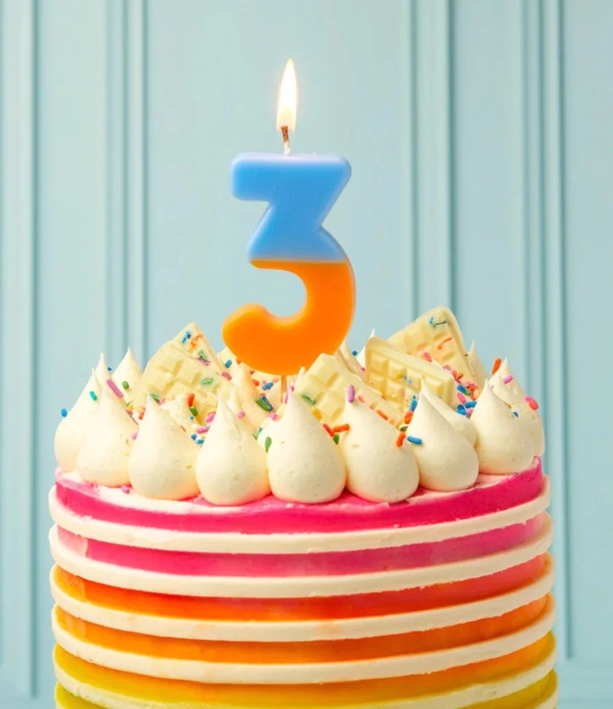Orange and Light Blue Birthday Number Candle - 3 by Talking Tables