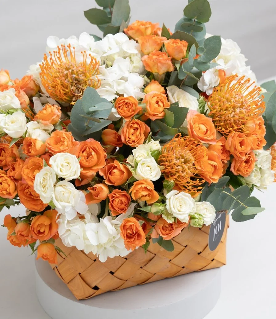 Orange Roses Flower Basket