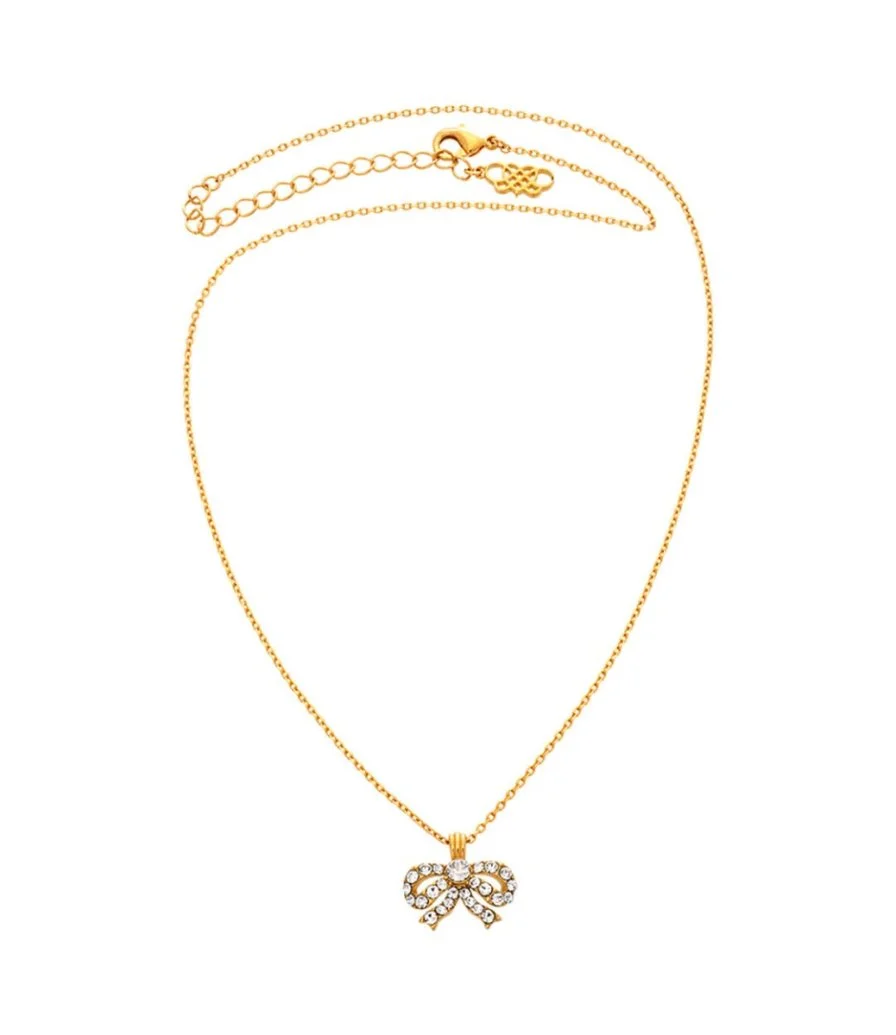 Petite Antoinette Bow Necklace- Crystal (Gold) By Lily & Rose