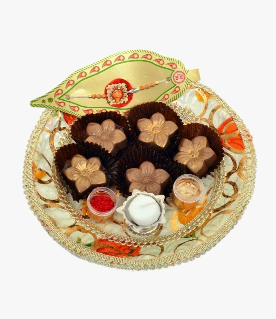 Small Raksha Bandhan Flower Shaped Chocolate Tray by NJD