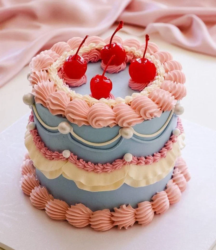 Pink & Blue Retro Cake by Cake Social
