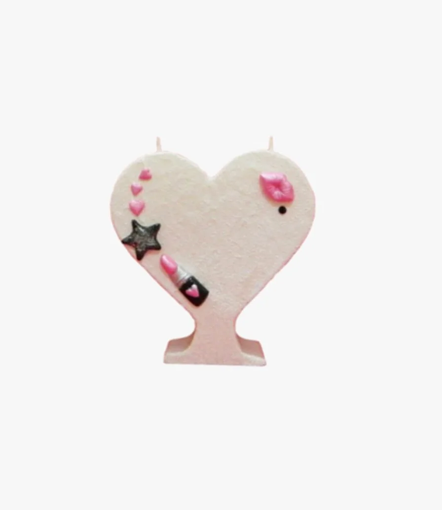 Pink Lipstick and Kiss Letter Candle Solid Heart