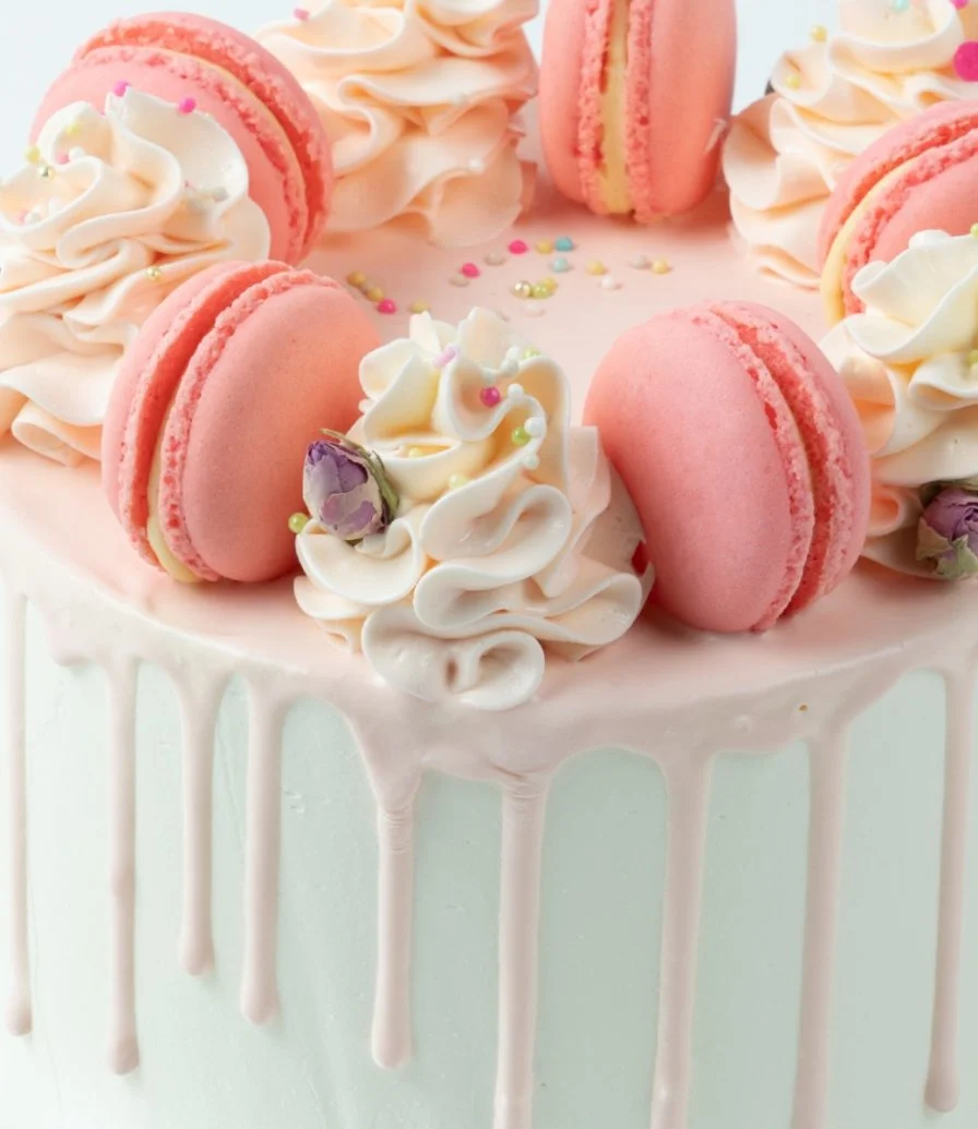 Pink Macaron Drip Cake by Cake Social