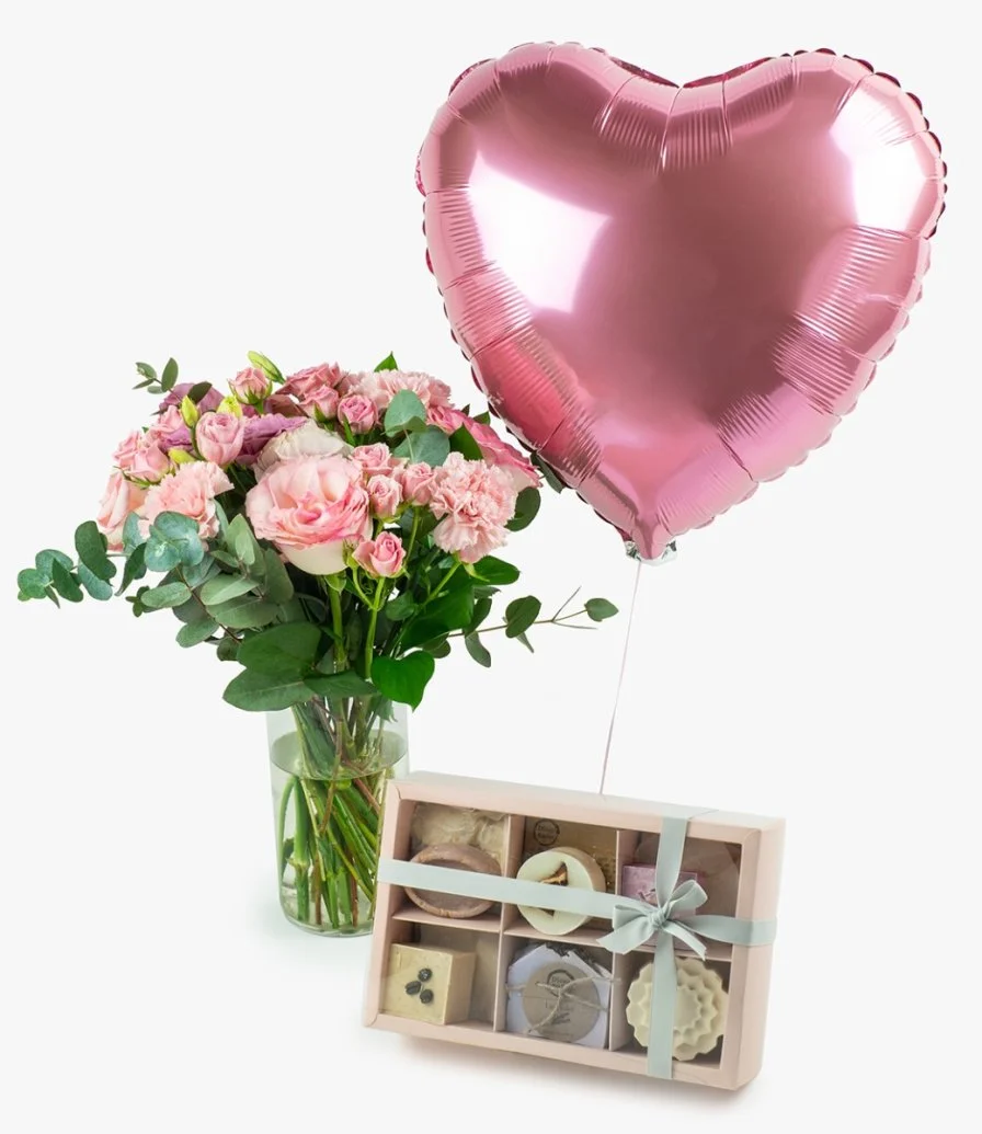 Pink Medley, Bouquet & Balloon Bundle