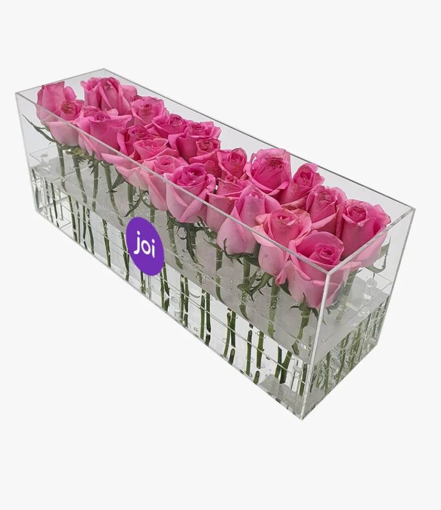 Pink Roses in A Rectangular Acrylic Box