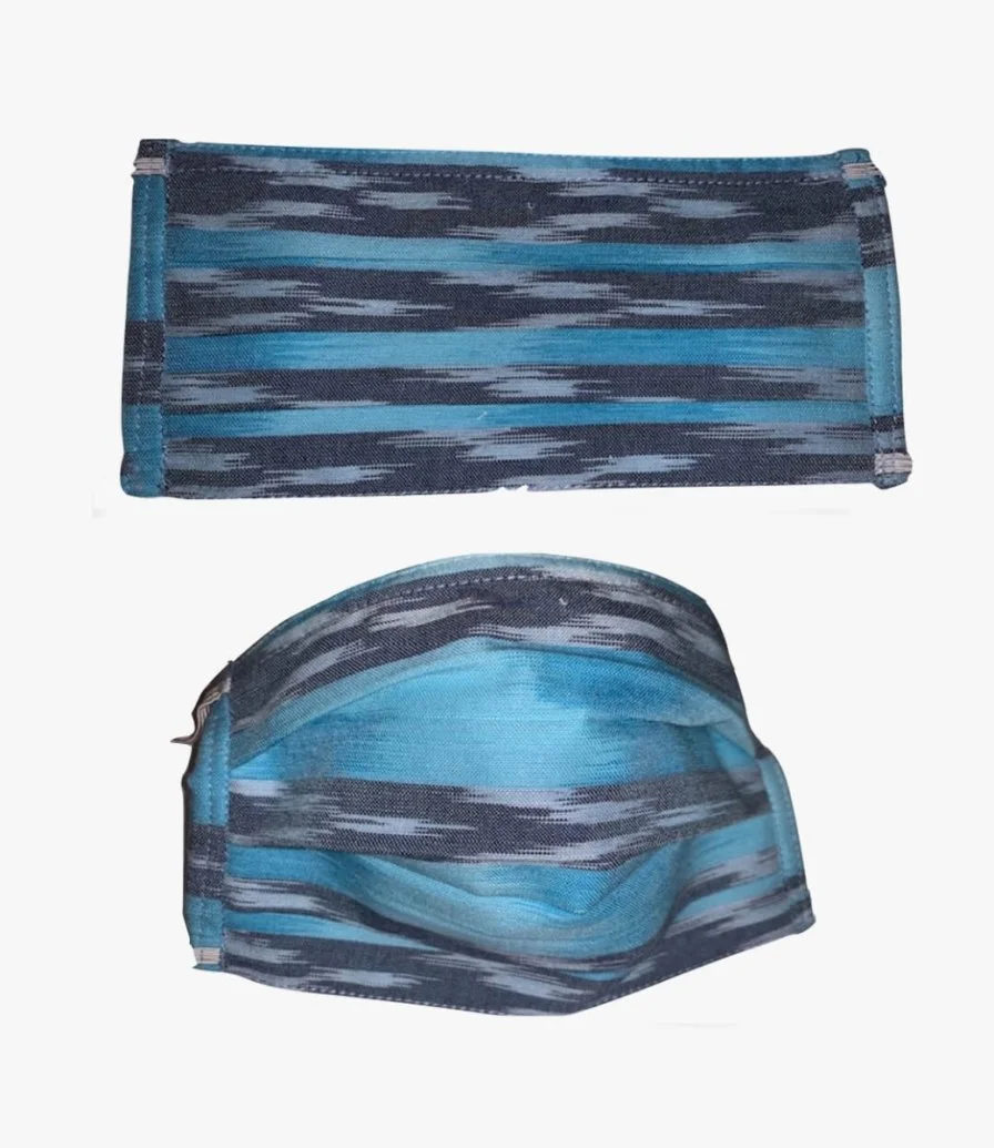 Pleated Blue Tribal Face Mask