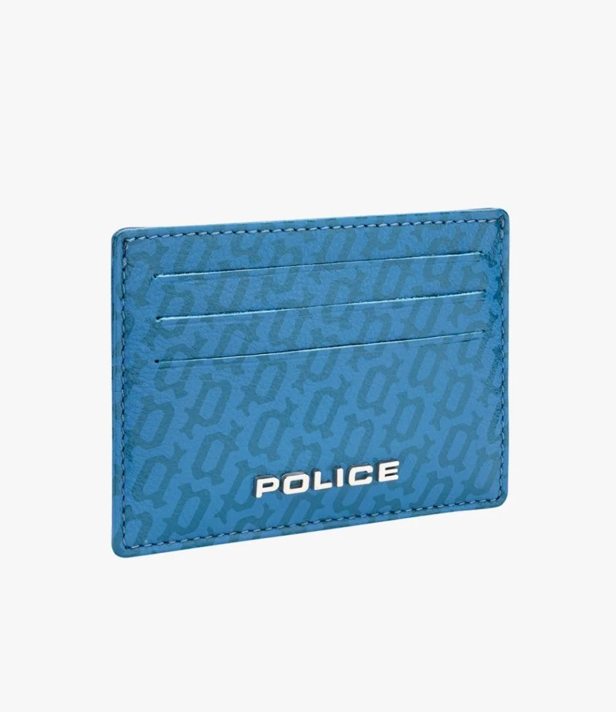 Police Hallmark Blue Leather Cardholder for Men