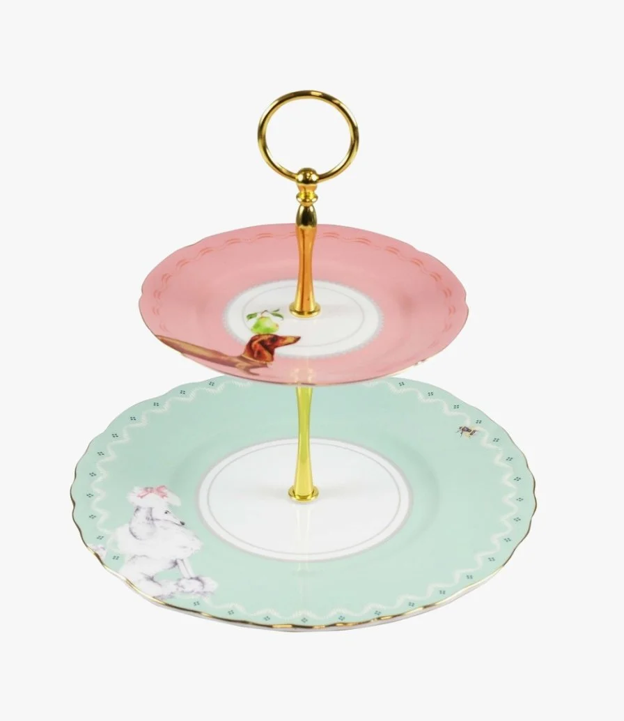 Poodle & Sausage Dog Two-Tier Cake Stand by Yvonne Ellen