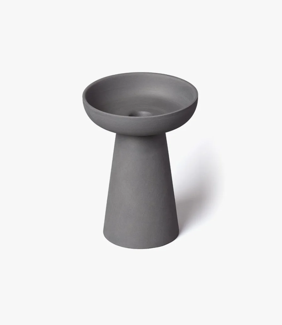 Porcini Pillar & Taper Candle Holder - Charcoal Matte Ceramic - Large