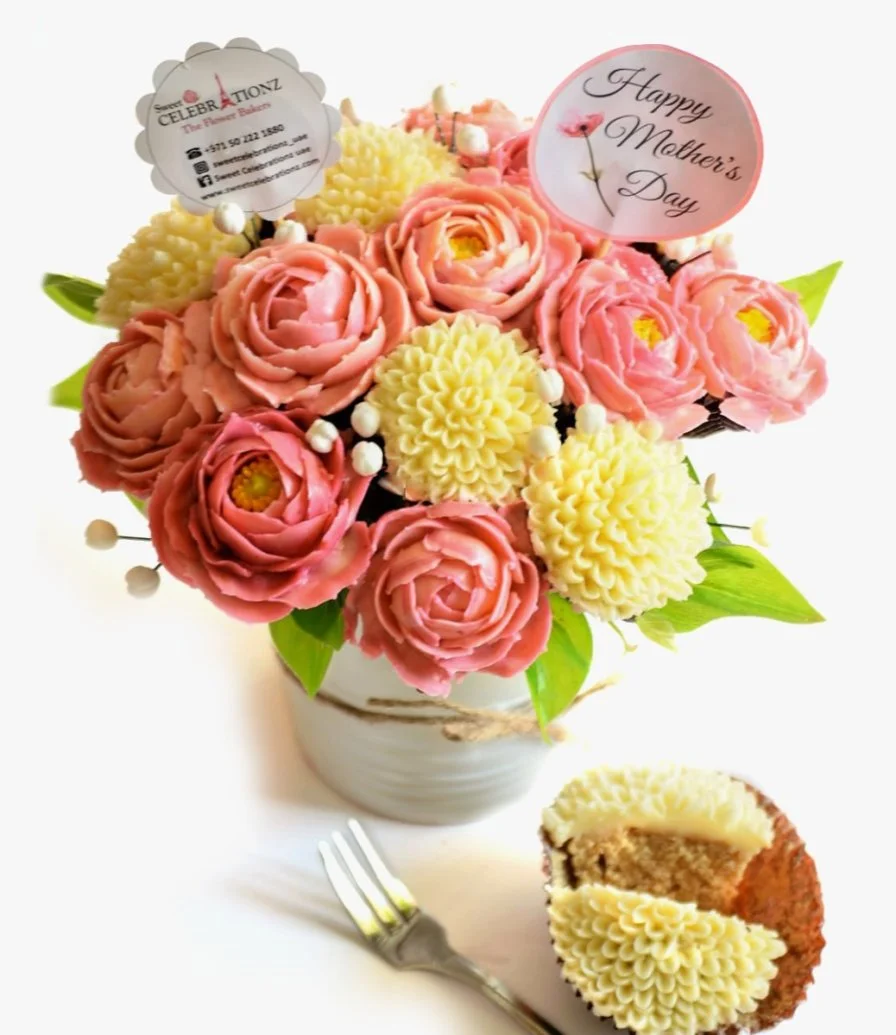 Premium Peony Bliss Cupcake Bouquet by Sweet Celebrationz