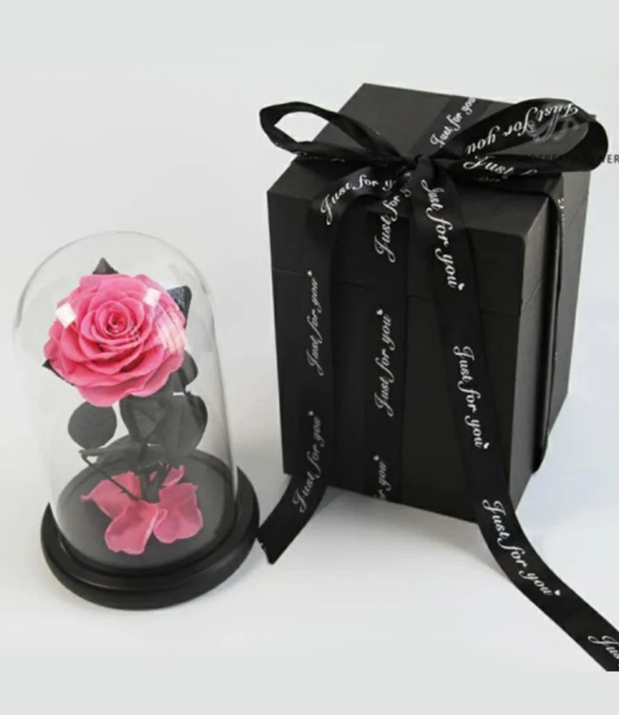 Preserved Pink Rose in Glass Dome from iluba