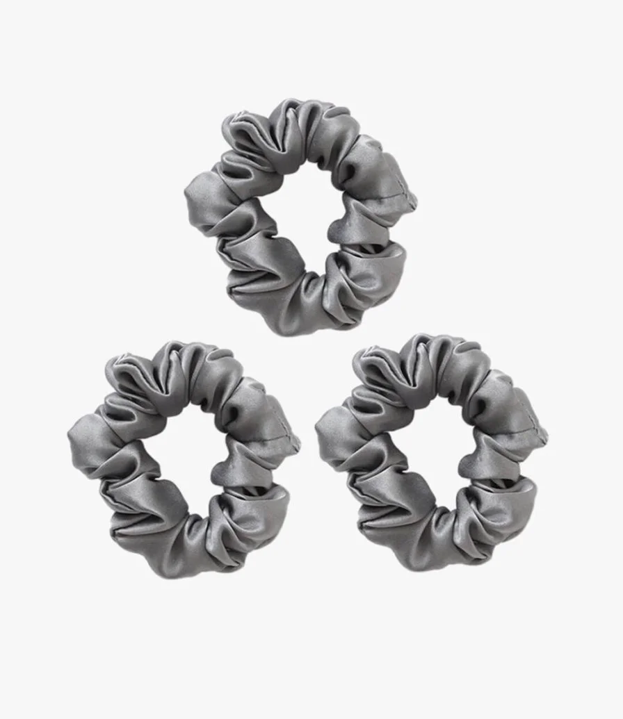 Pure Silk Scrunchies - Pack of 3 - Heather Grey