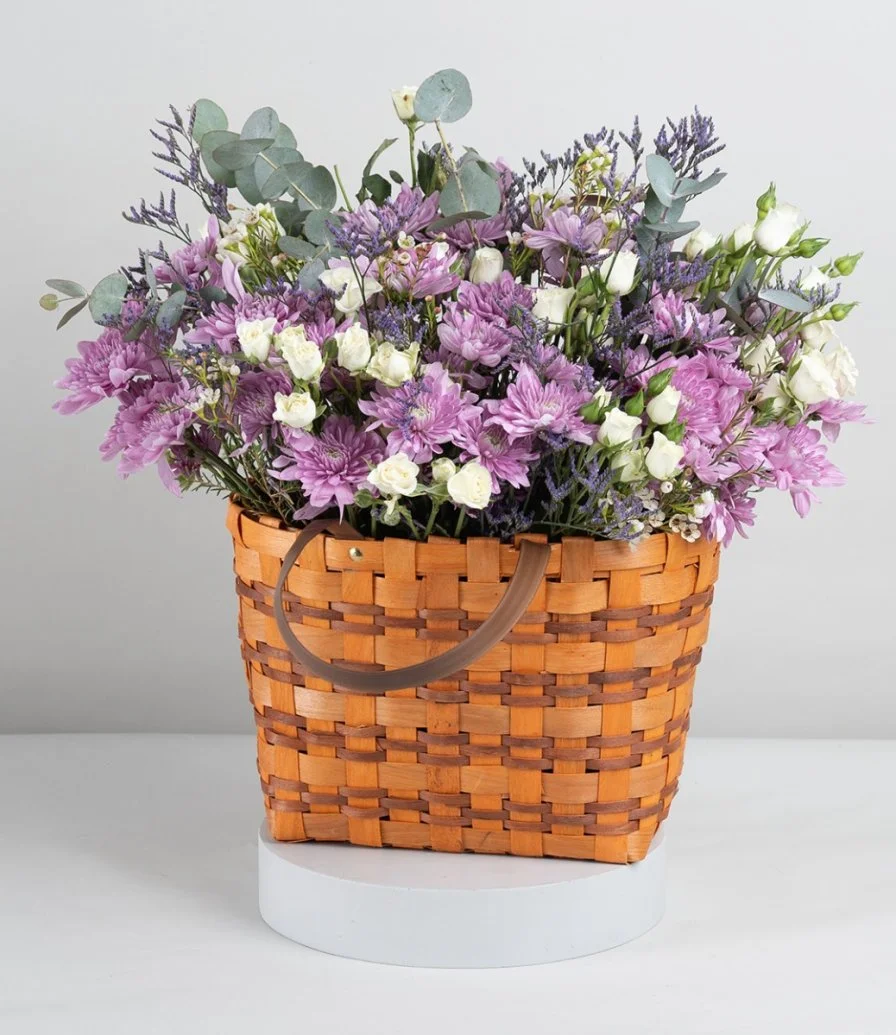 Purple Roses Flower Basket