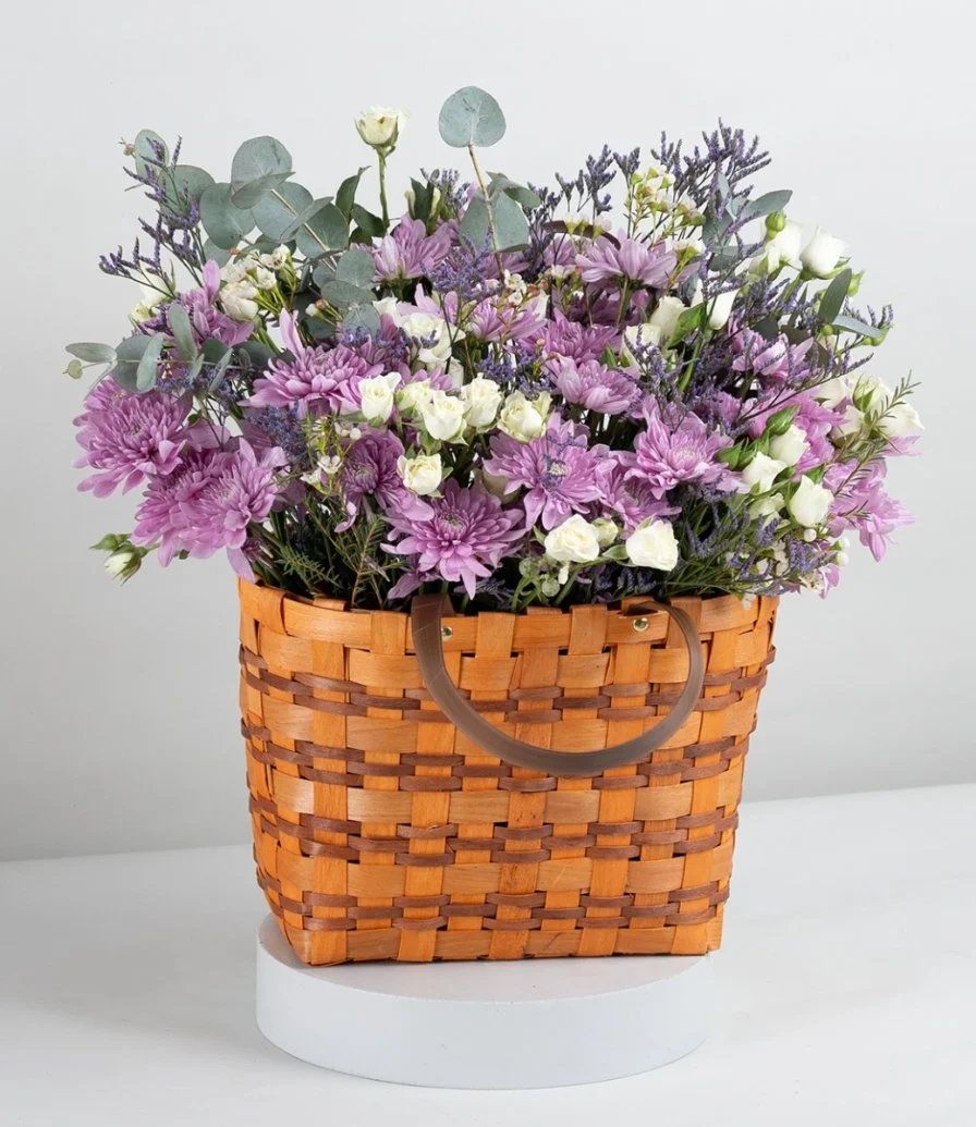 Purple Roses Flower Basket