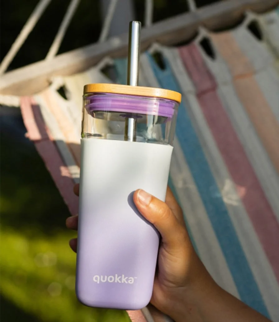 Quokka Glass Straw Tumbler With Silicone Cover Liquid Cube 540 ml Lilac Gradient