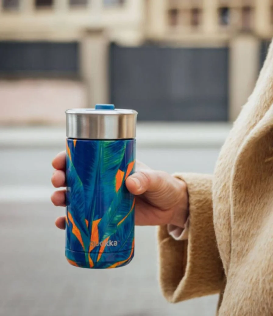 Quokka Thermal Stainless Steel Coffee/Tea Tumbler With Infuser Blue Jungle 400 Ml