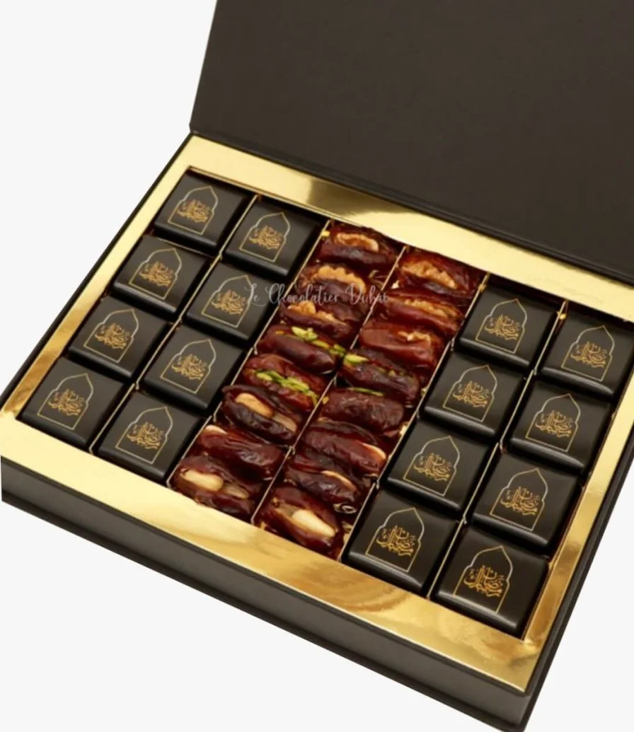 صندوق تمور وشوكولاتة رمضان أسود من لو شوكوليتير دبي