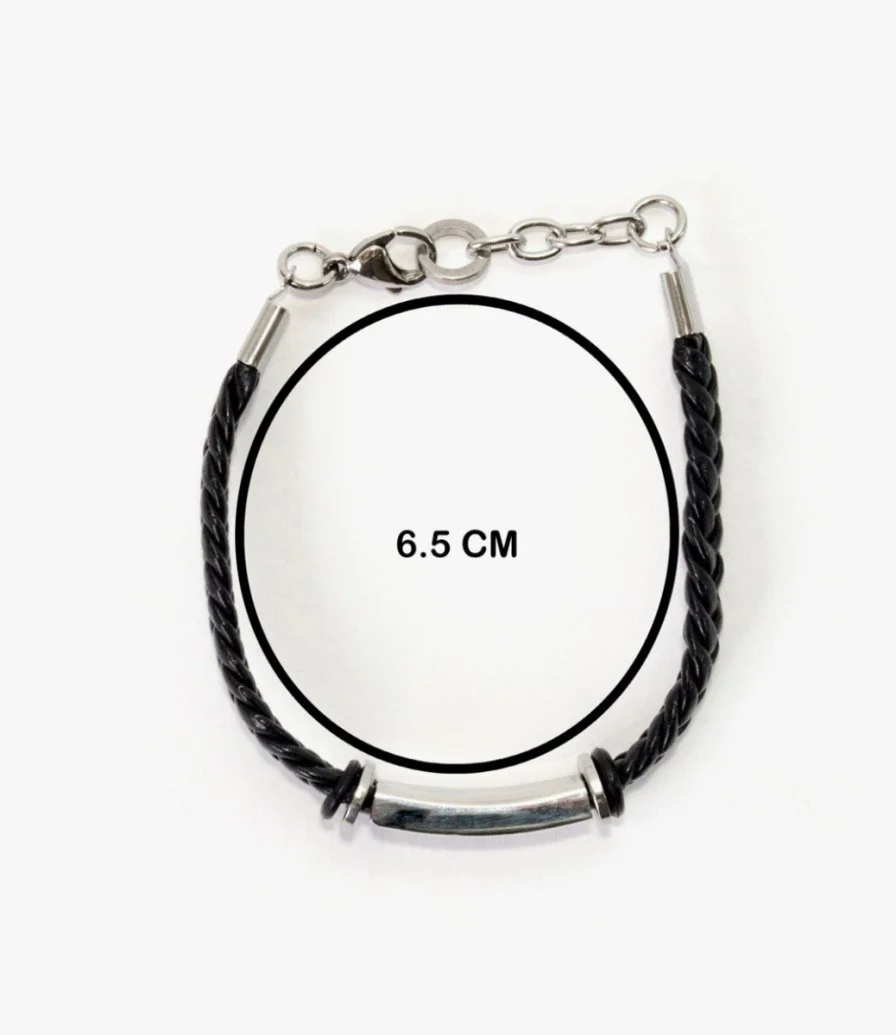 Rectangular Steel Leather Braided Bracelet by Mecal