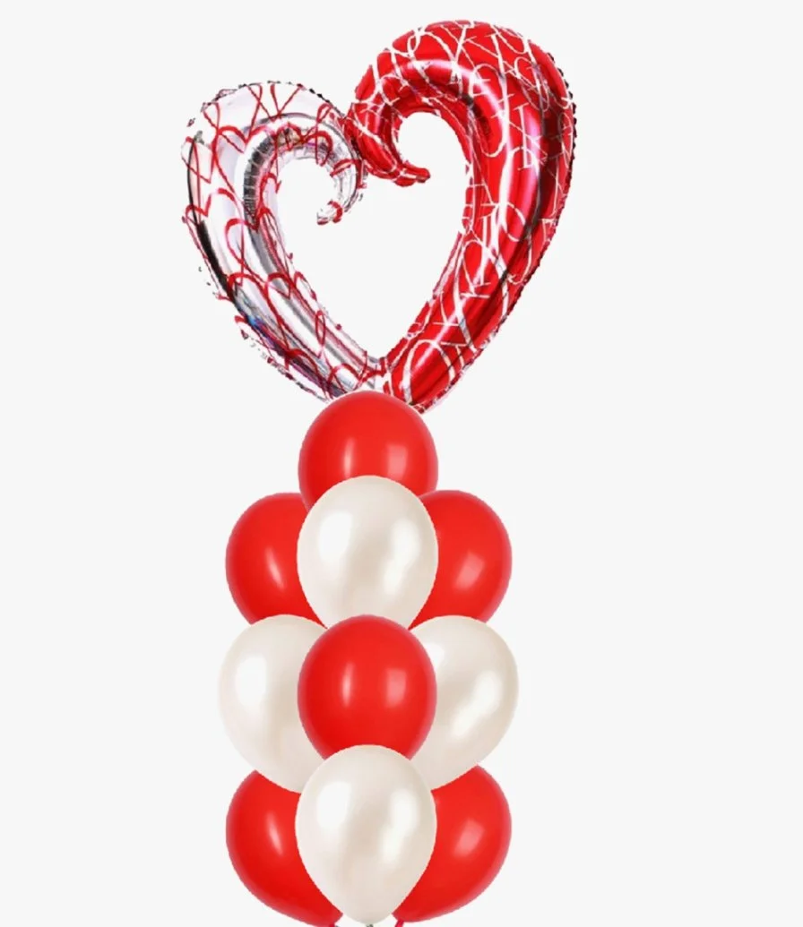 Red and White Heart Balloon Bouquet