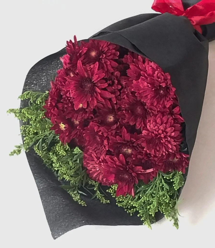 Red Chrysanthemums Wrapped Arrangement