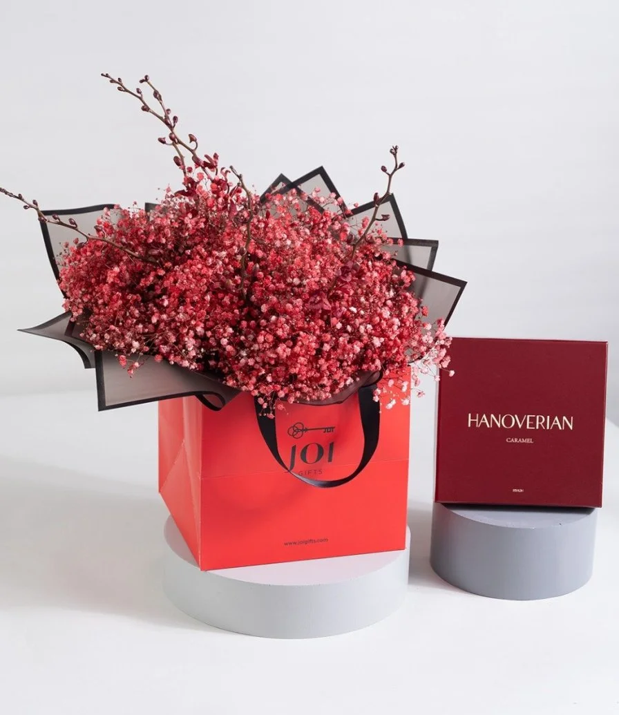 Red Gypsophila Flower Bag & Caramel by Hanovarian Bundle