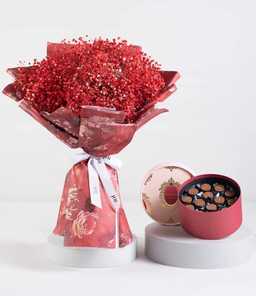 Red Gypsophilia Hand Bouquet & Brand Mix by Hanovarian Bundle