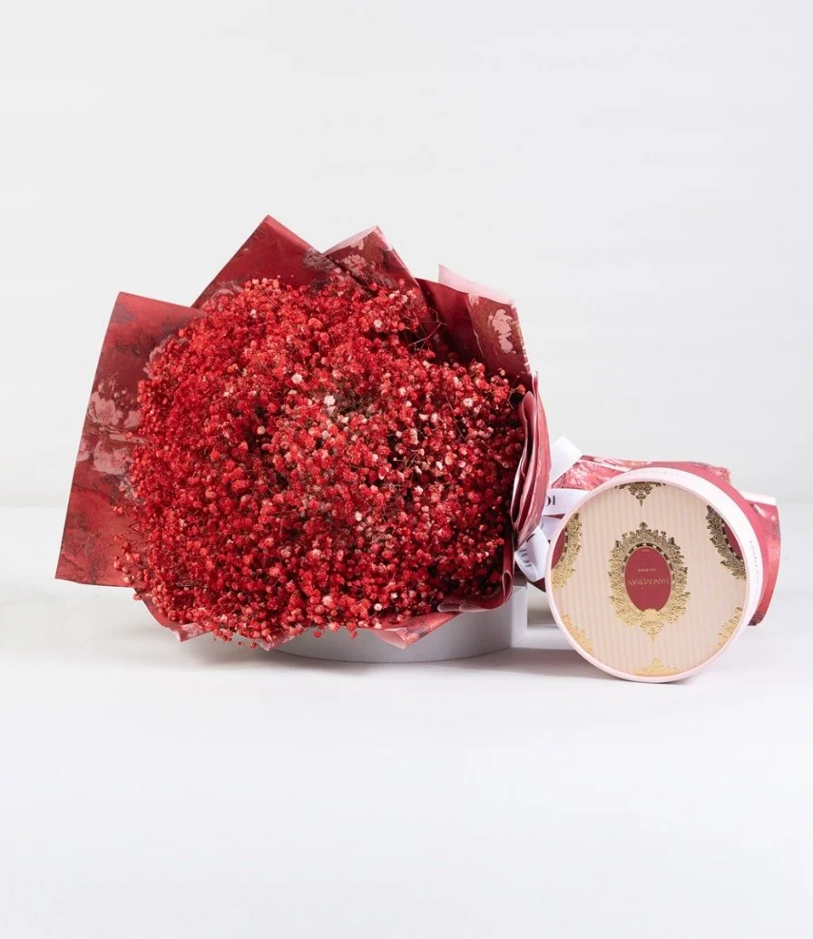 Red Gypsophilia Hand Bouquet & Brand Mix by Hanovarian Bundle