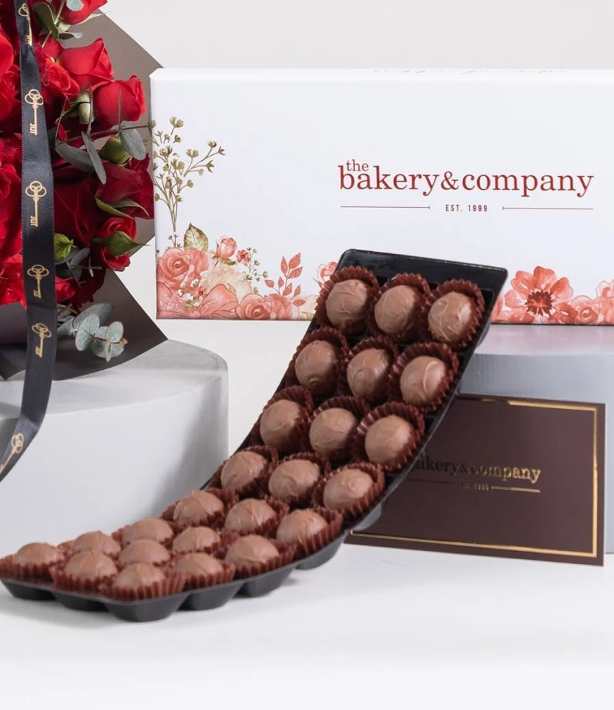 Red Romance Bouquet & Premium Truffles by Bakery & Company Bundle