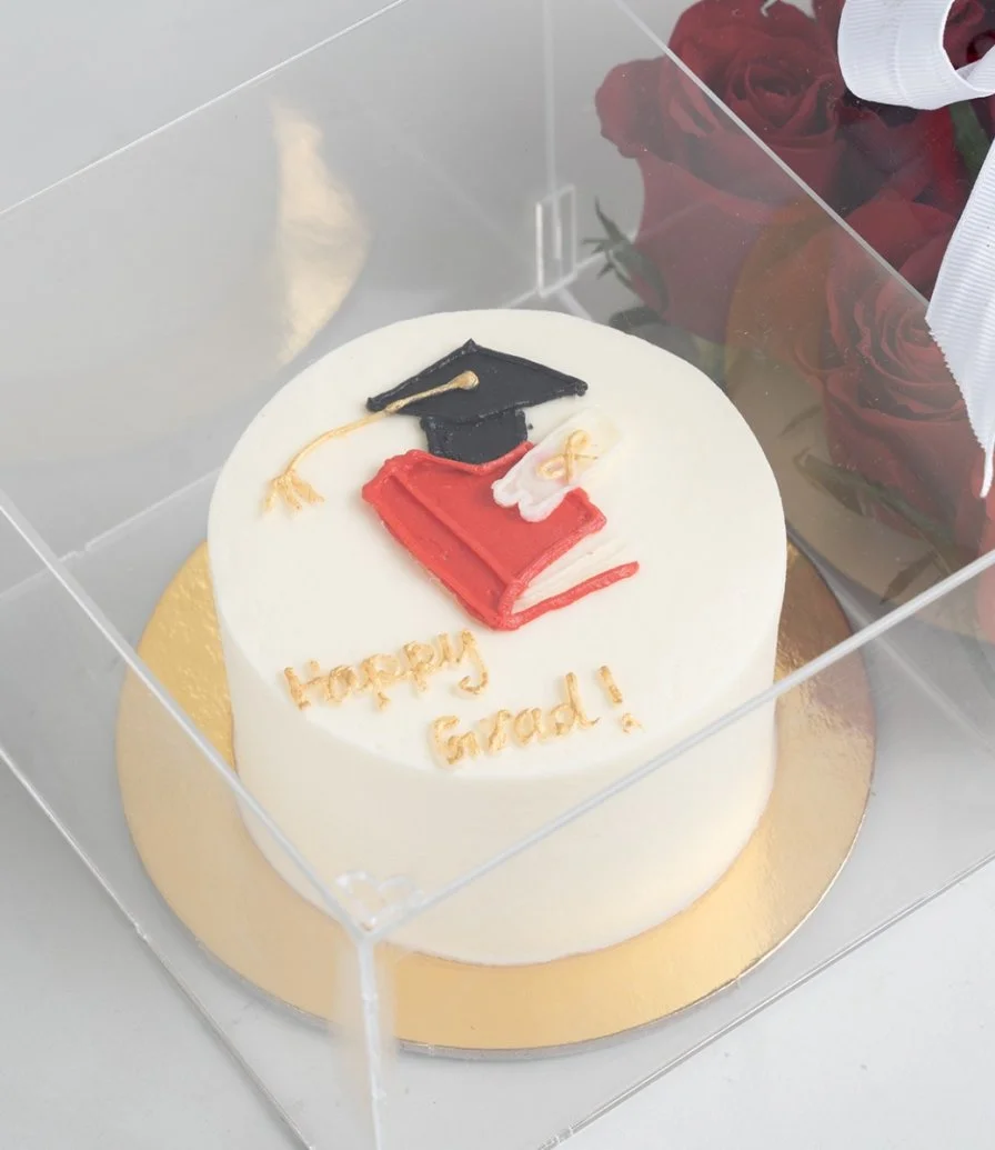 Red Roses and a graduation cake Bundle