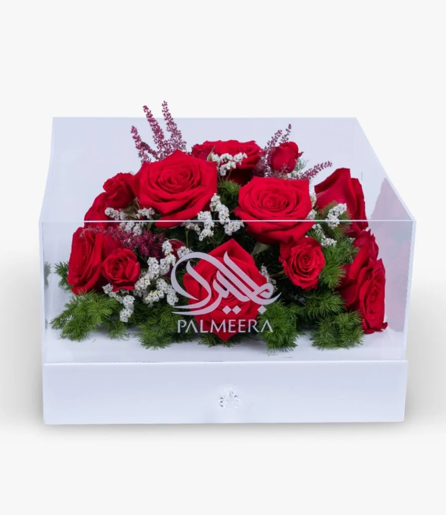 Red Roses and Acrylic Date Box by Palmeera