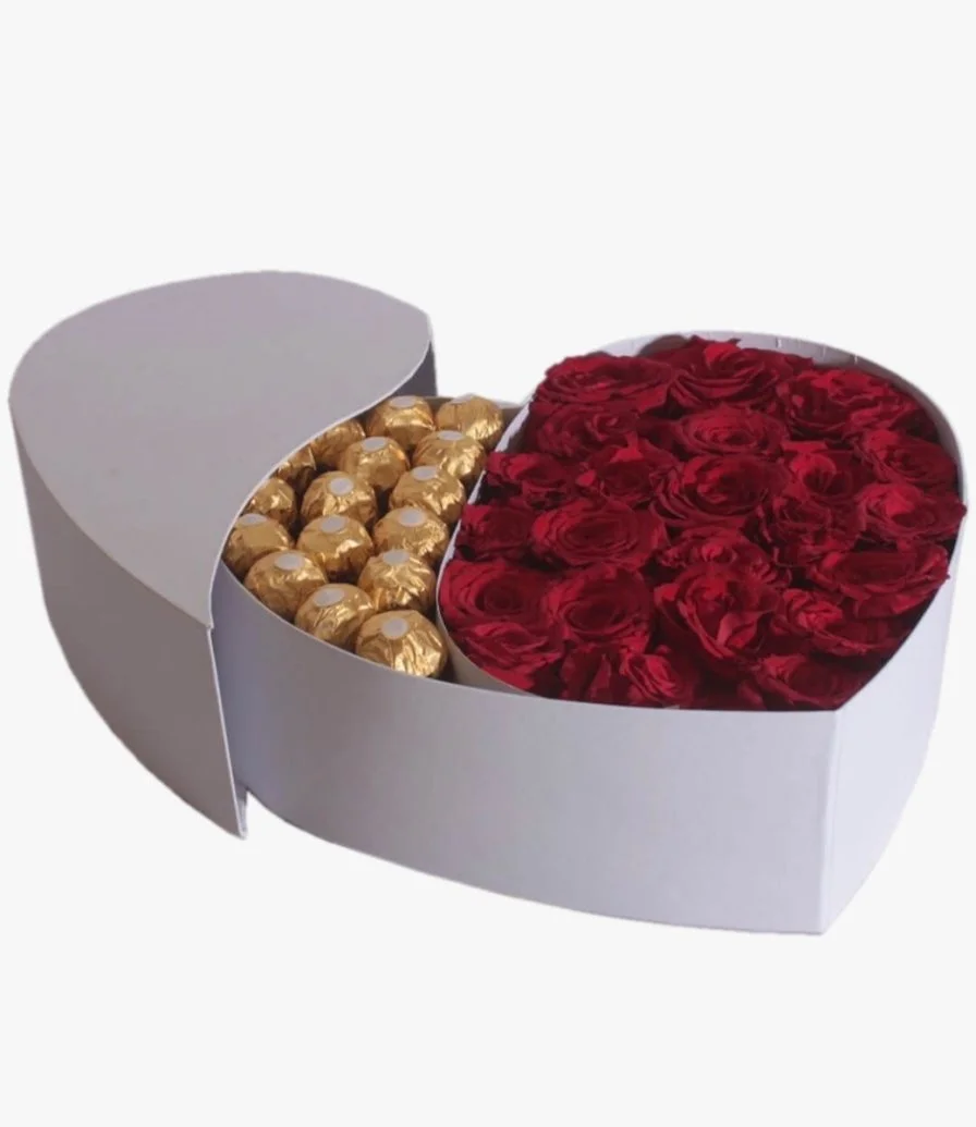 Red roses & choco heart shaped box