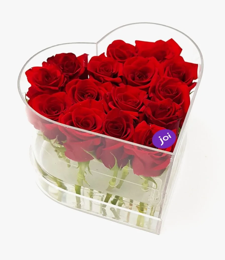 Red Roses in a Heart-shaped Acrylic Box