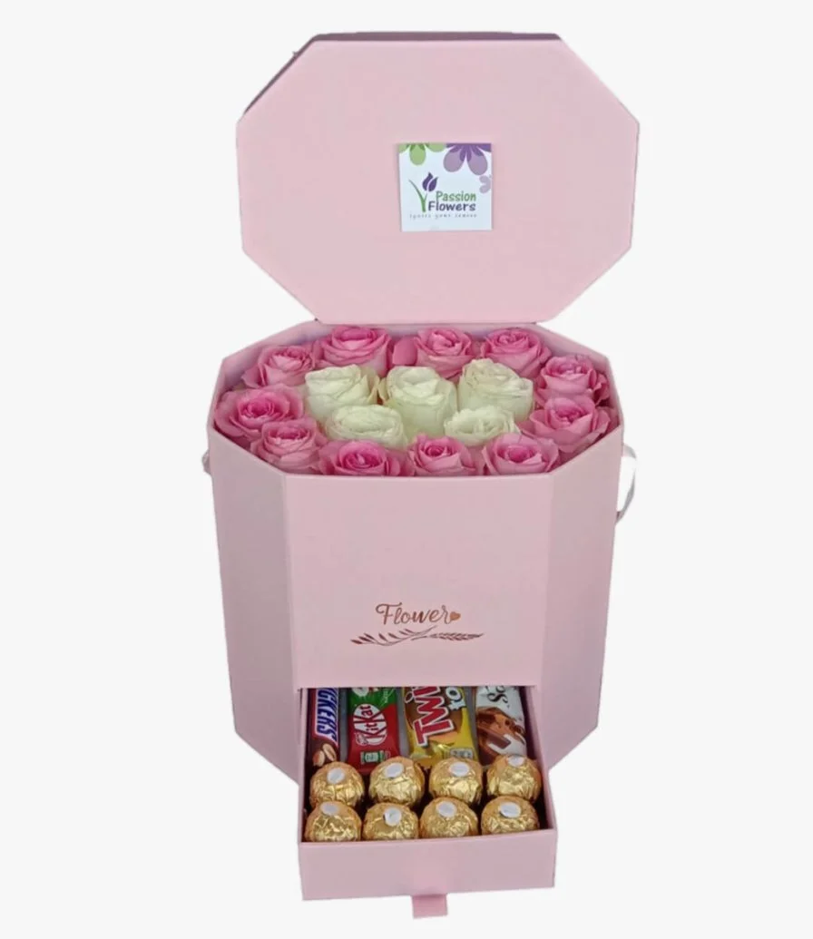 Rose Flowers Box With Chocolate Drawer