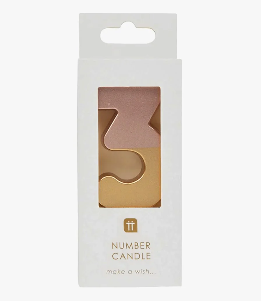 Rose Gold Dipped Number Candle - 3 by Talking Tables