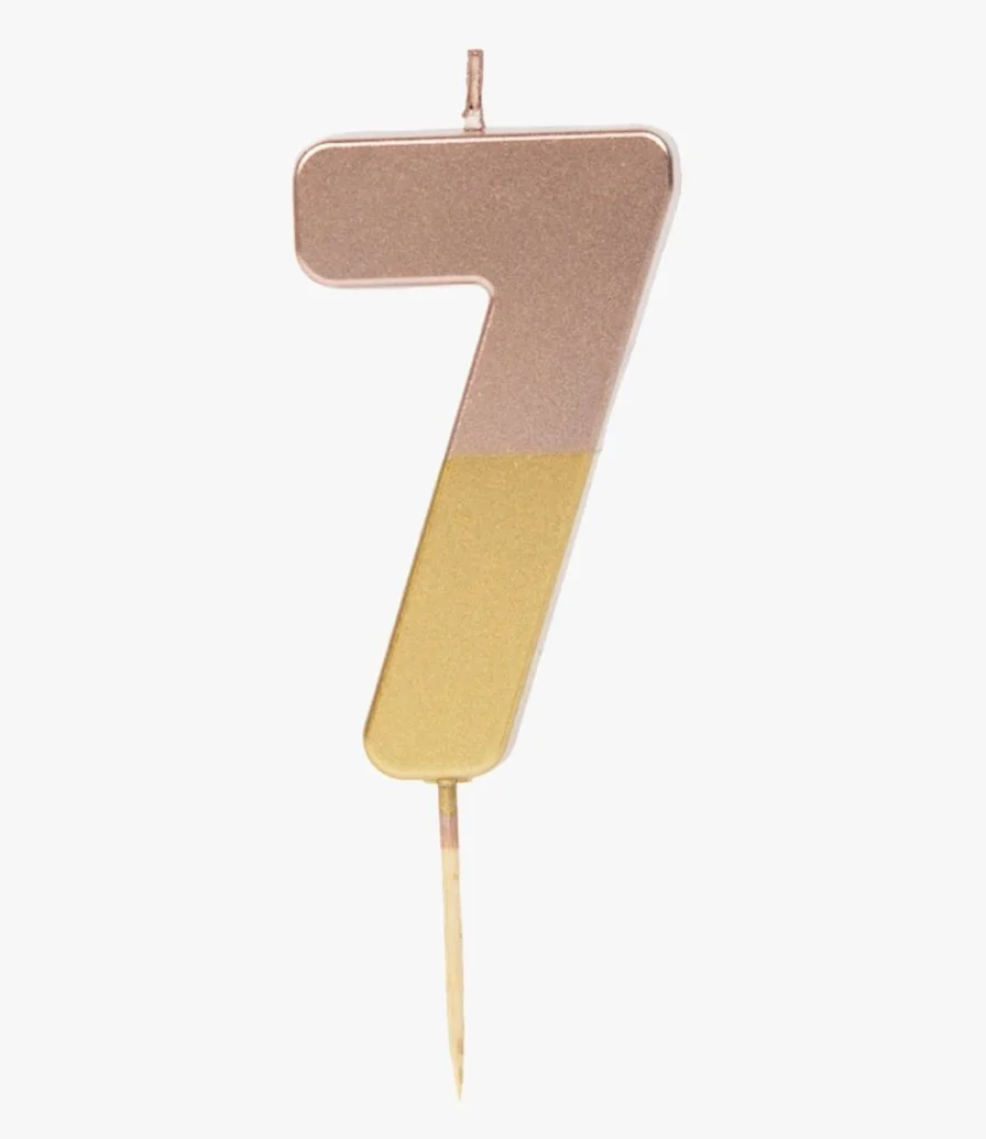 شمعة رقم مغموسة باللون الذهبي الوردي - 7 من توكينج تيبلز