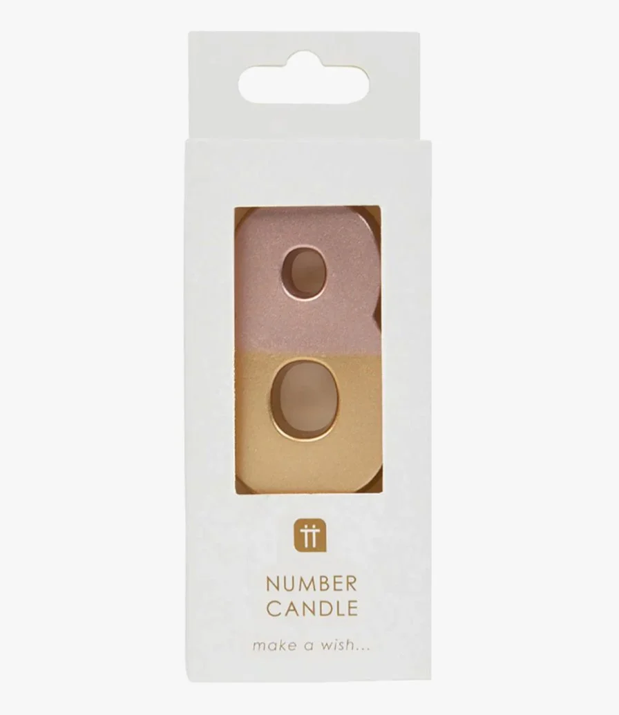 Rose Gold Dipped Number Candle - 8 by Talking Tables
